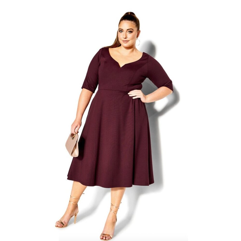 City Chic Plum Fit-and-Flare Midi Dress
